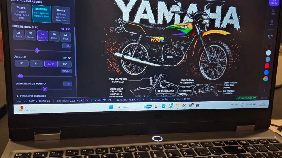 El diseño abierto en el computador durante la preparación del archivo, antes de imprimir